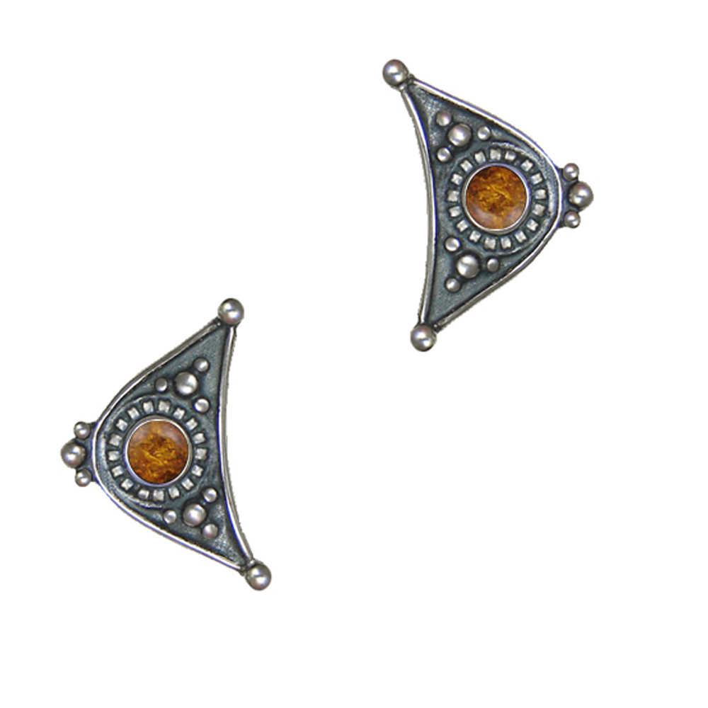 Sterling Silver Designer Post Stud Earrings With Amber